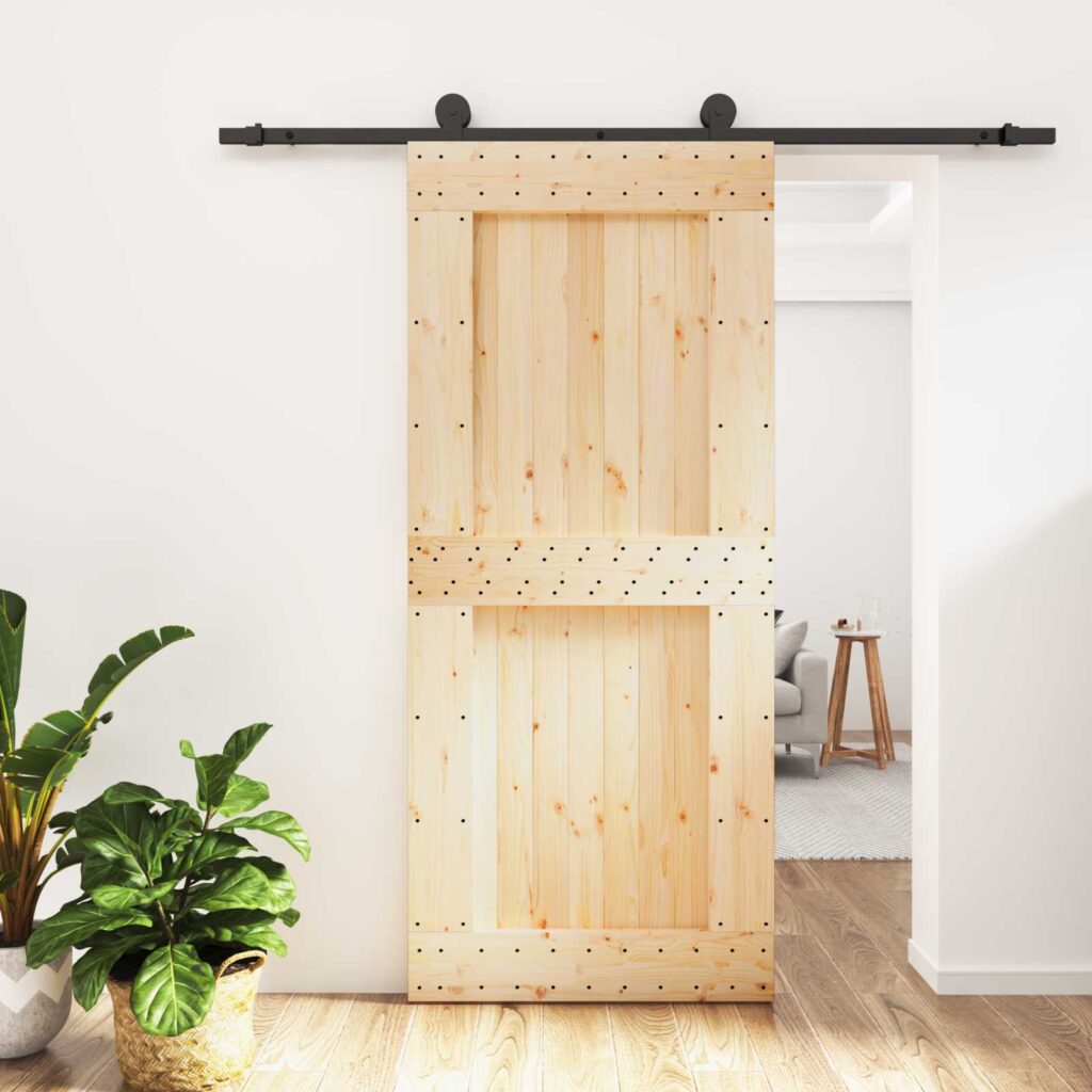 Liukuovi Luonnollinen ja musta 90 x 210 cm Massiivinen mänty