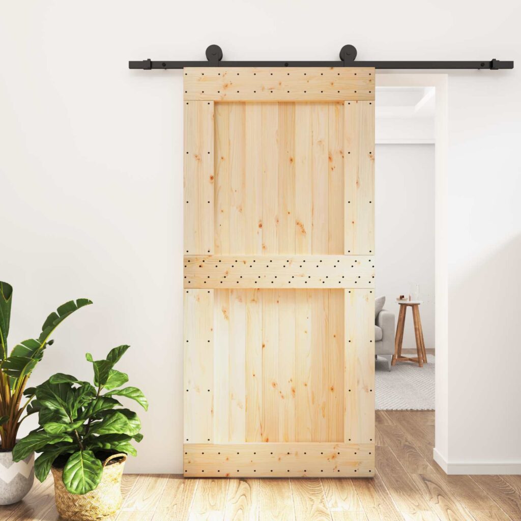 Liukuovi Luonnollinen ja musta 100 x 210 cm Massiivinen mänty