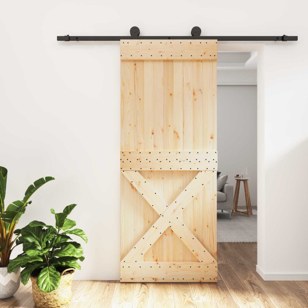 Liukuovi Luonnollinen ja musta 85 x 210 cm Massiivinen mänty