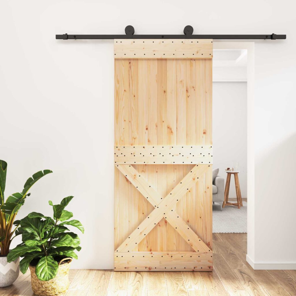 Liukuovi Luonnollinen ja musta 90 x 210 cm Massiivinen mänty