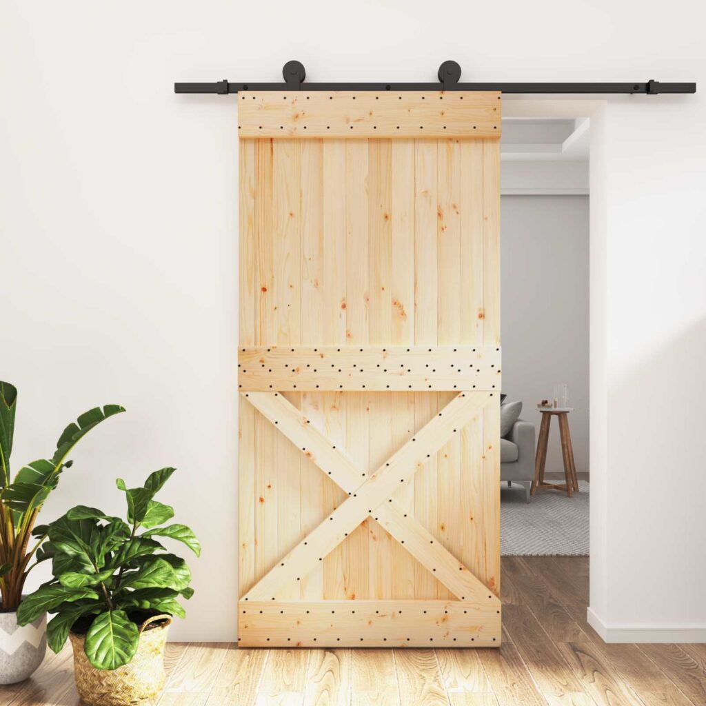 Liukuovi Luonnollinen ja musta 100 x 210 cm Massiivinen mänty