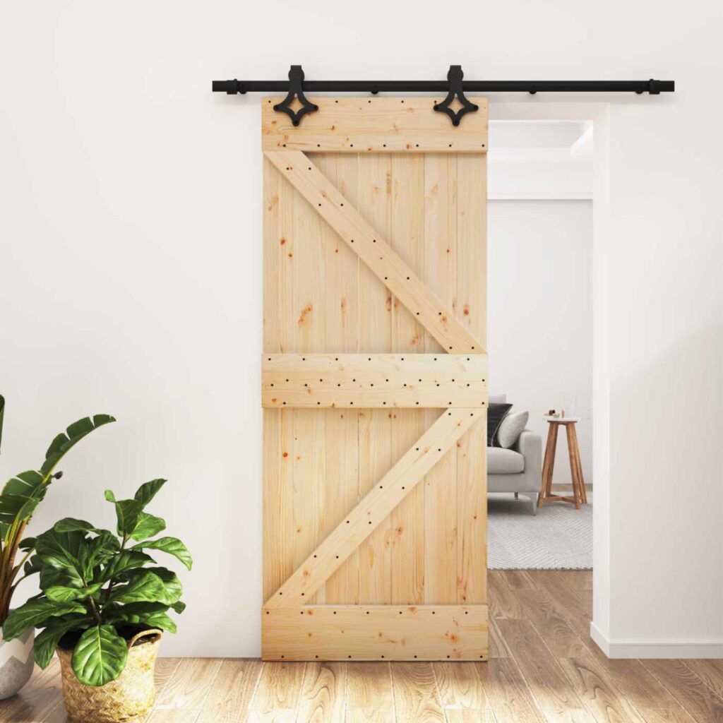 Liukuovi Luonnollinen ja musta 85 x 210 cm Massiivinen mänty