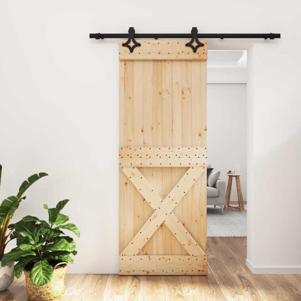 Liukuovi Luonnollinen ja musta 80 x 210 cm Massiivinen mänty