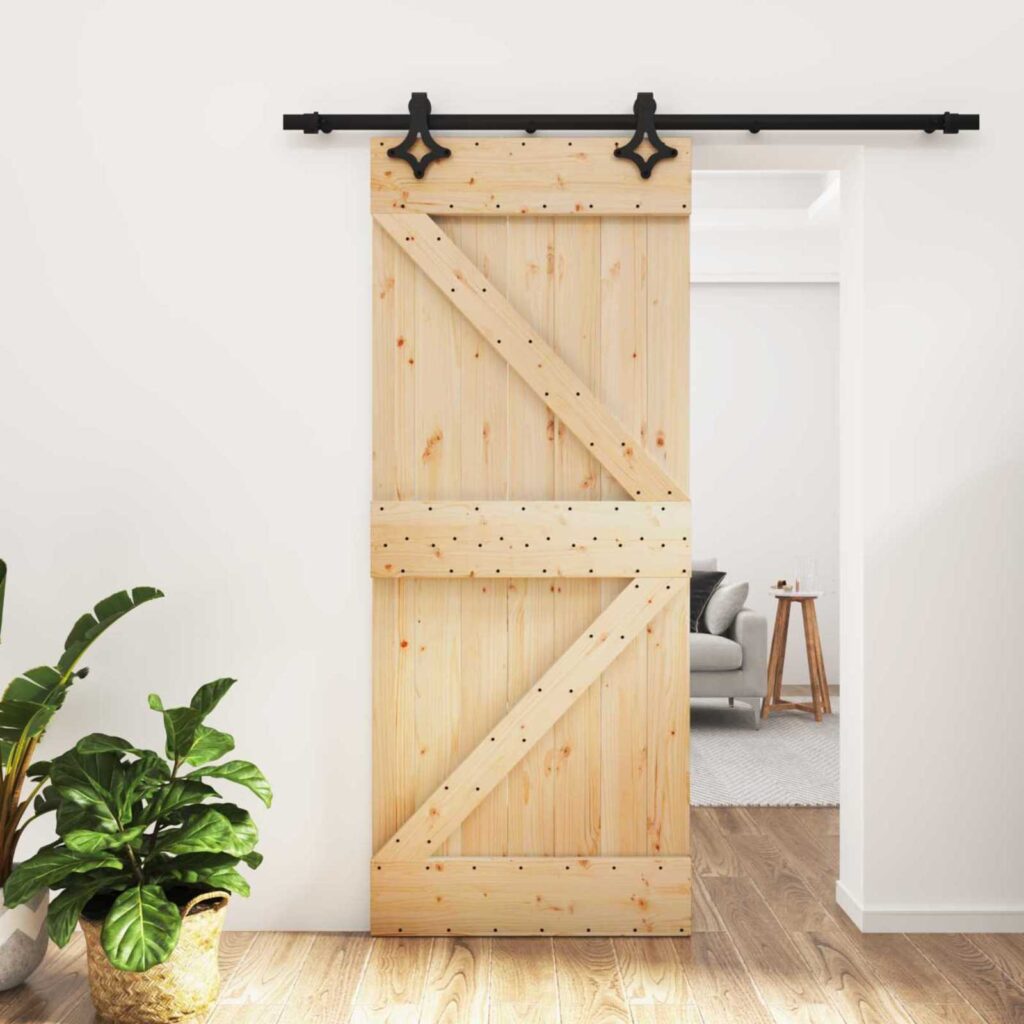 Liukuovi Luonnollinen ja musta 85 x 210 cm Massiivinen mänty