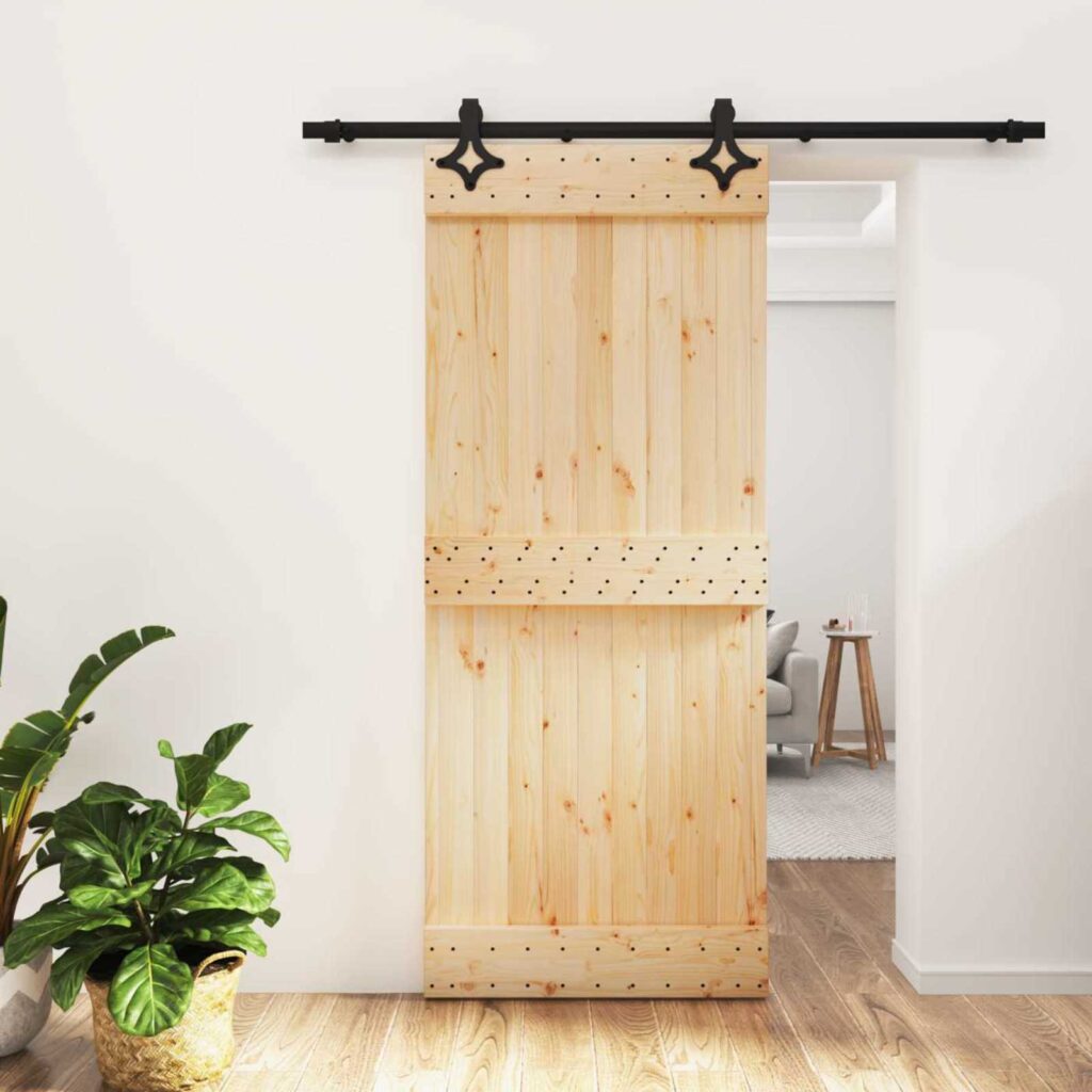 Liukuovi Luonnollinen ja musta 85 x 210 cm Massiivinen mänty