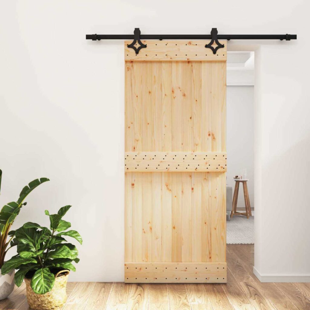 Liukuovi Luonnollinen ja musta 90 x 210 cm Massiivinen mänty
