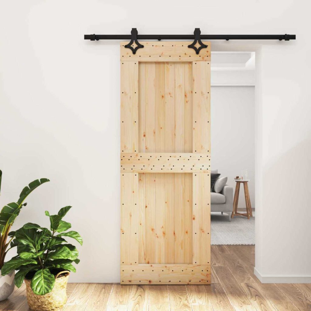 Liukuovi Luonnollinen ja musta 80 x 210 cm Massiivinen mänty