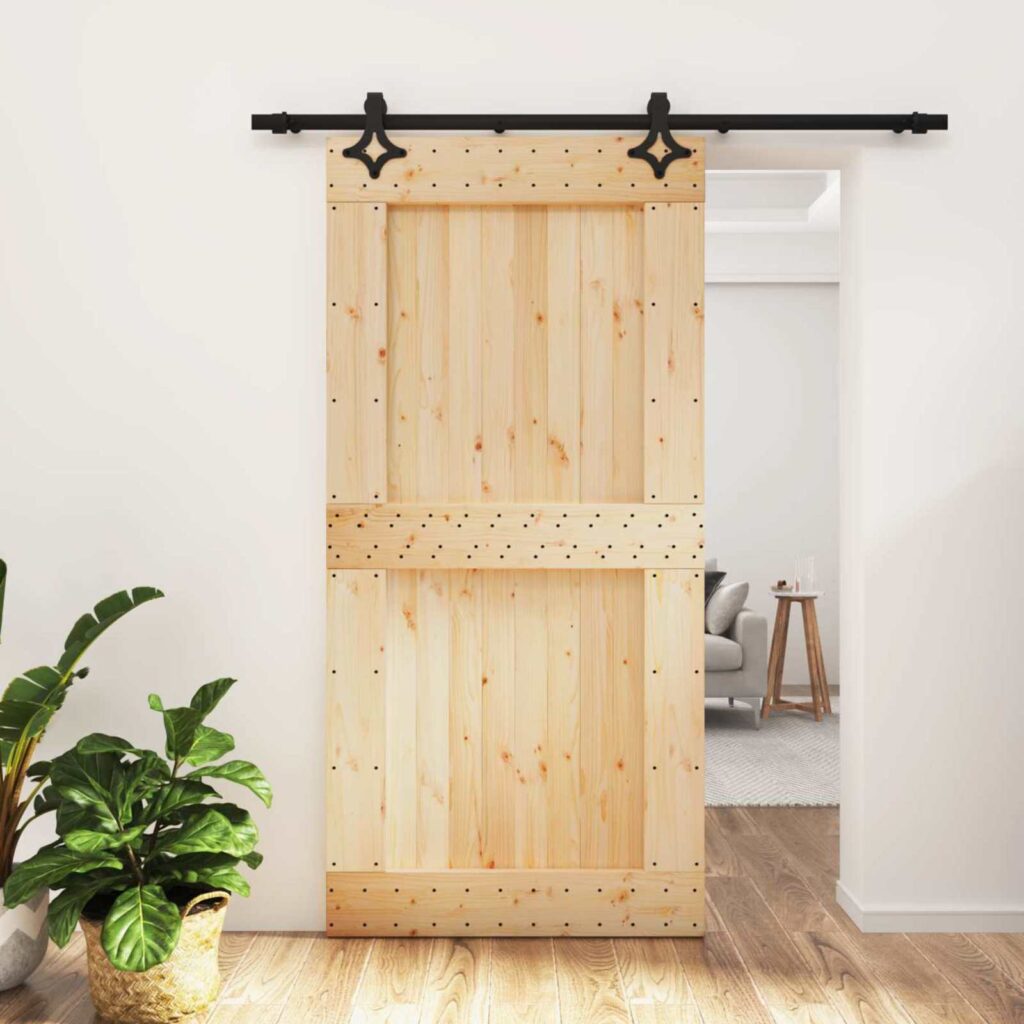 Liukuovi Luonnollinen ja musta 100 x 210 cm Massiivinen mänty