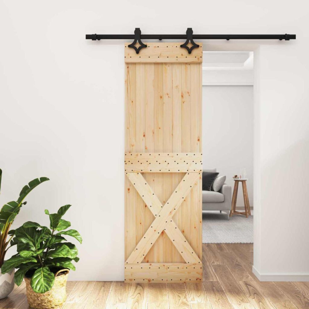 Liukuovi Luonnollinen ja musta 70 x 210 cm Massiivinen mänty