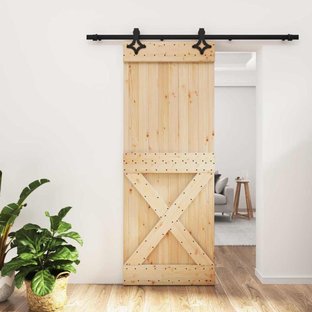 Liukuovi Luonnollinen ja musta 80 x 210 cm Massiivinen mänty