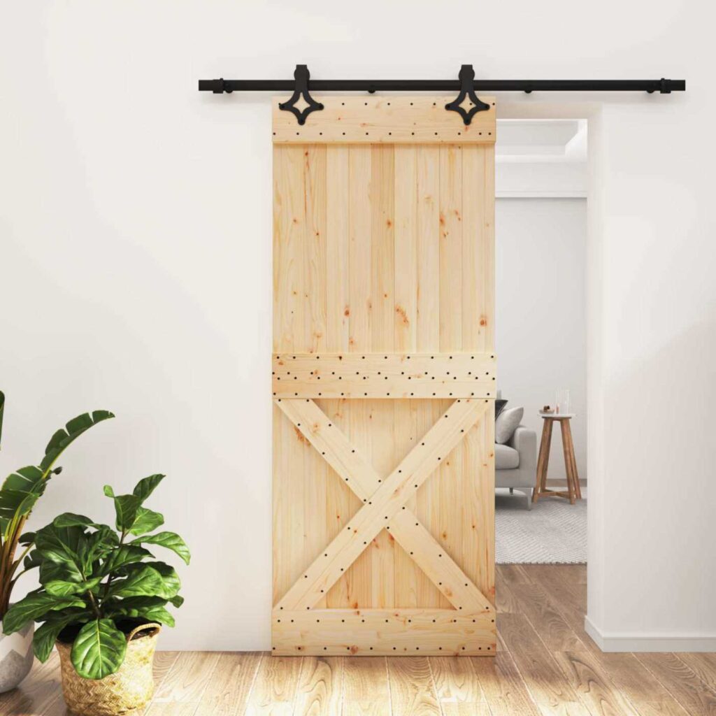 Liukuovi Luonnollinen ja musta 85 x 210 cm Massiivinen mänty