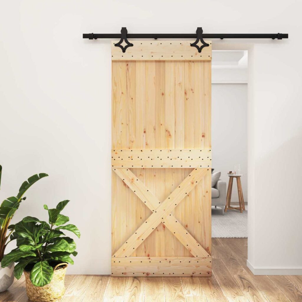 Liukuovi Luonnollinen ja musta 90 x 210 cm Massiivinen mänty