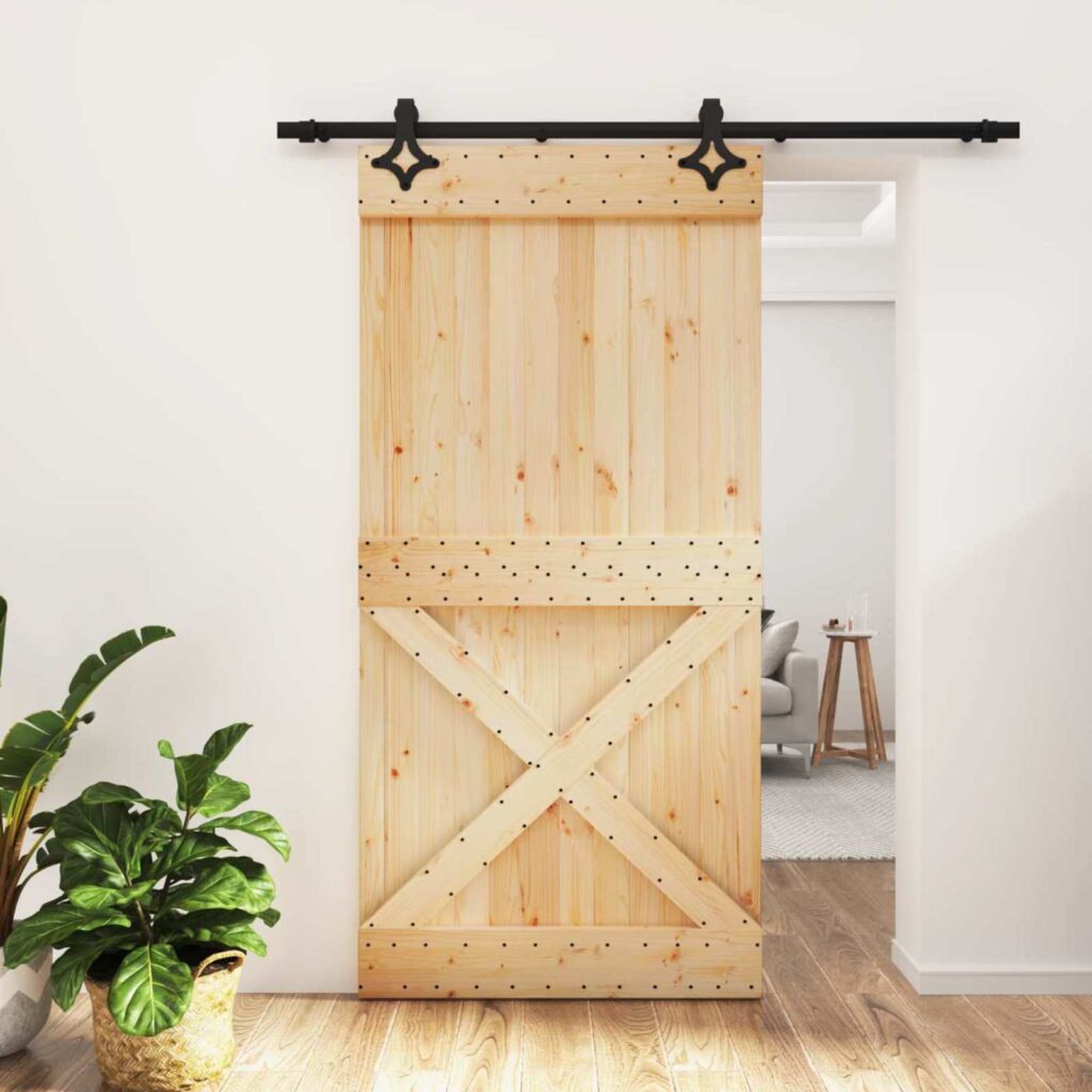 Liukuovi Luonnollinen ja musta 100 x 210 cm Massiivinen mänty