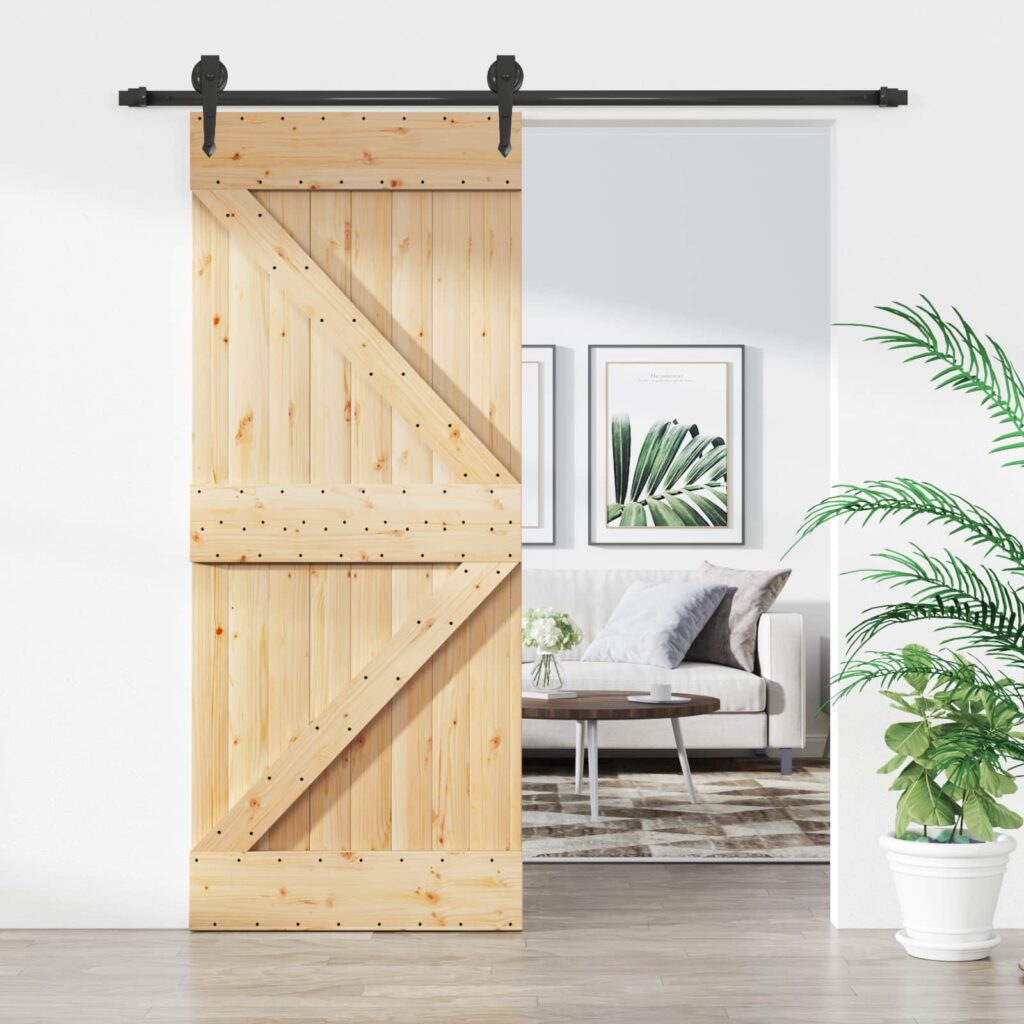 Liukuovi Luonnollinen ja musta 85 x 210 cm Massiivinen mänty