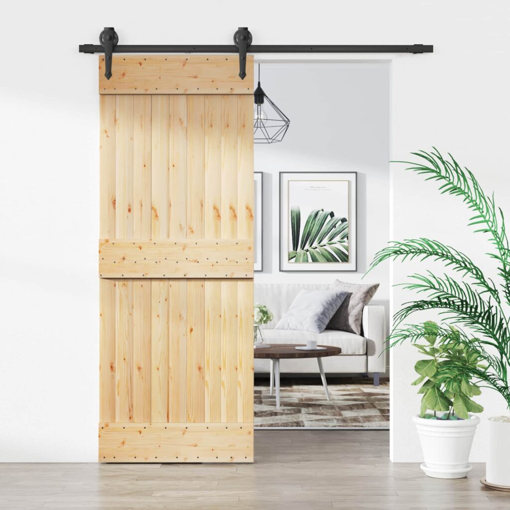 Liukuovi Luonnollinen ja musta 80 x 210 cm Massiivinen mänty