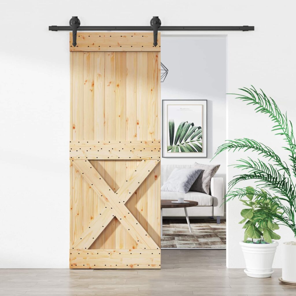 Liukuovi Luonnollinen ja musta 80 x 210 cm Massiivinen mänty