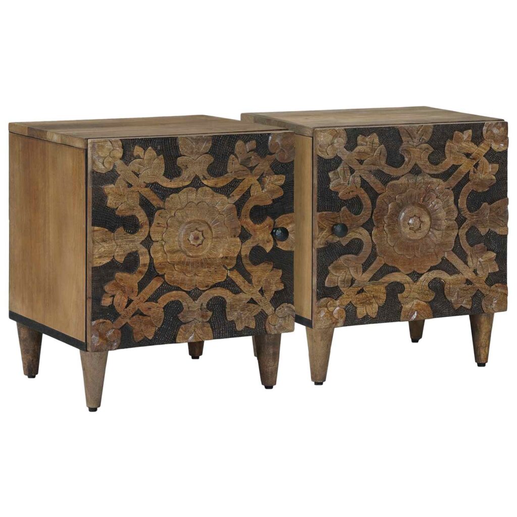 Yöpöytäkaappi 2 pcs Ruskea 40 x 33,5 x 46 cm Kiinteä mango puu