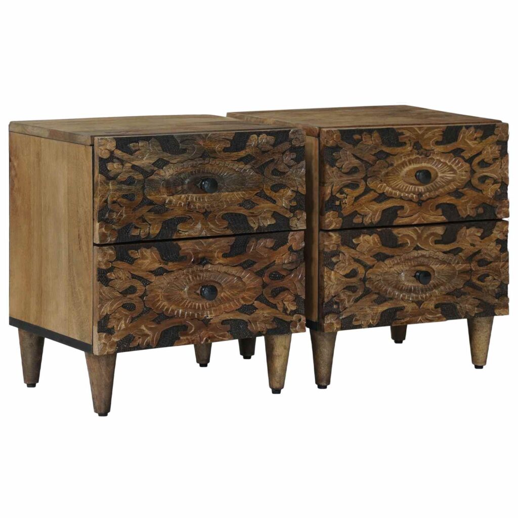 Yöpöytäkaappi 2 pcs Ruskea 40 x 33,5 x 46 cm Kiinteä mango puu