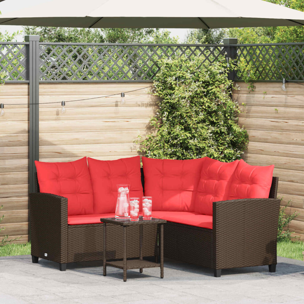 Ulkosohvakokoelma 2 pcs Ruskea ja punainen polyrottinki