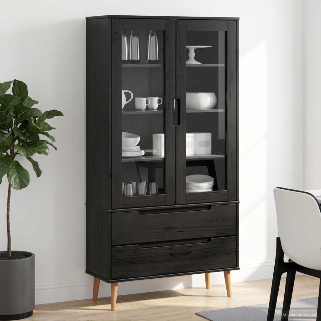 Lasivitriini Musta 90 x 35 x 175 cm Ulkosauna ja karkaistu lasi
