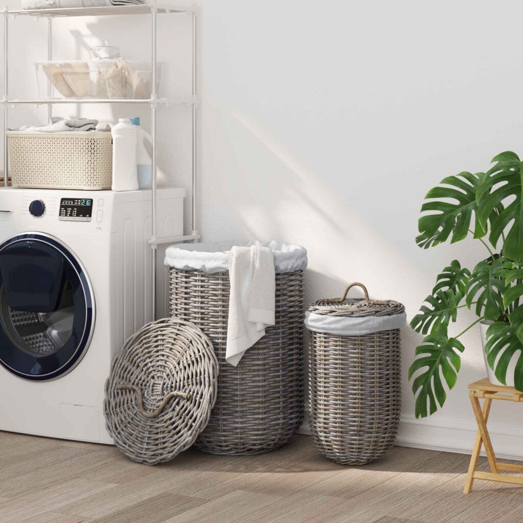 Pyykkikori kannella 2 pcs Kubu harmaa Kubu Rottinki