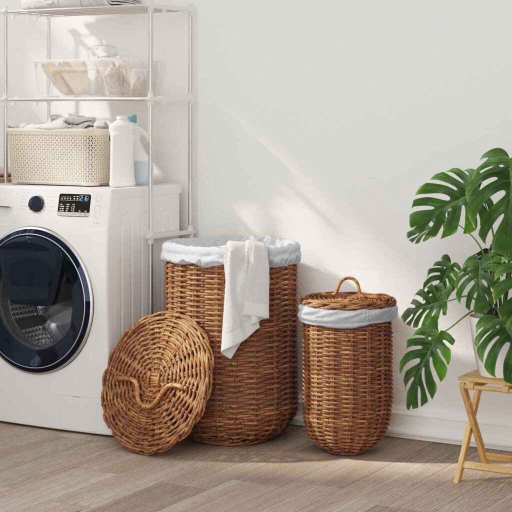 Pyykkikori 2 pcs Ruskea Kubu Rottinki