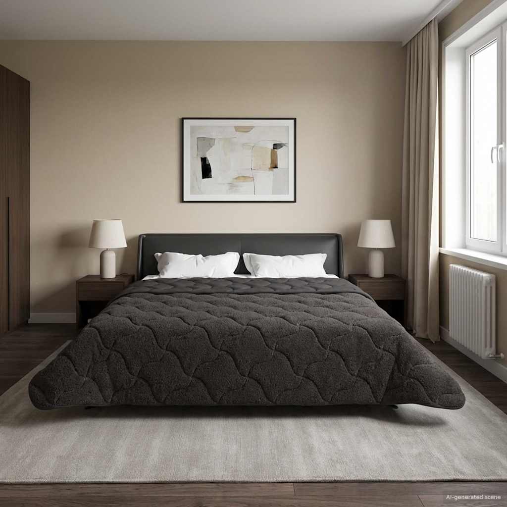 Kesäpeitto Antrasiitti 200 x 220 cm Mikrokuitu ja teddy fleece