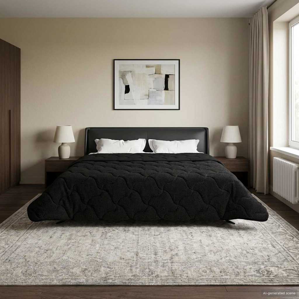 Kesäpeitto Musta 200 x 200 cm Mikrokuitu ja teddy fleece