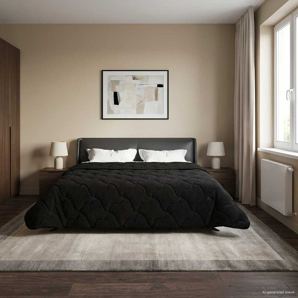 Kesäpeitto Musta 220 x 240 cm Mikrokuitu ja teddy fleece