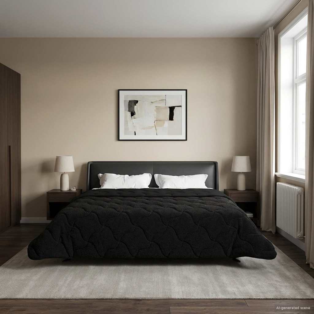 Kesäpeitto Musta 220 x 260 cm Mikrokuitu ja teddy fleece