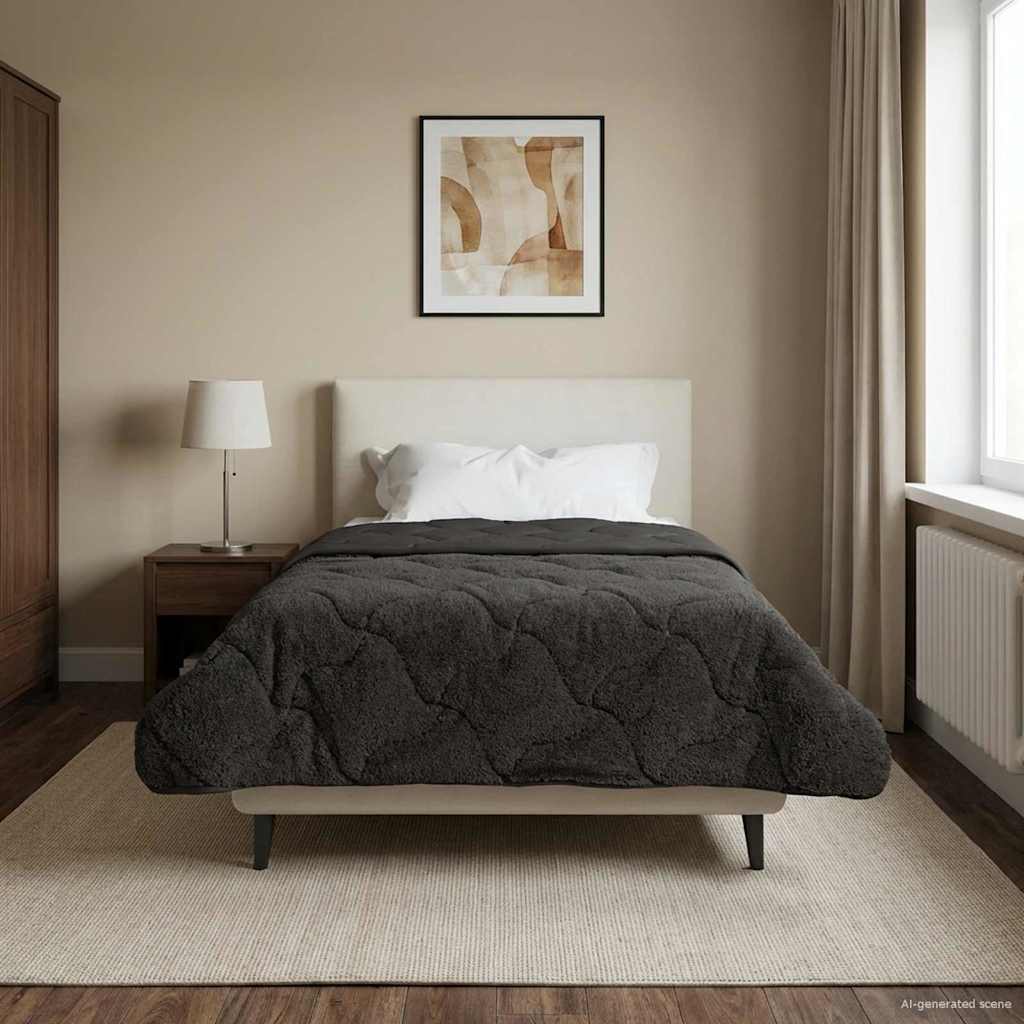 Talvityyny Antrasiitti 135 x 200 cm Mikrokuitu ja teddy fleece