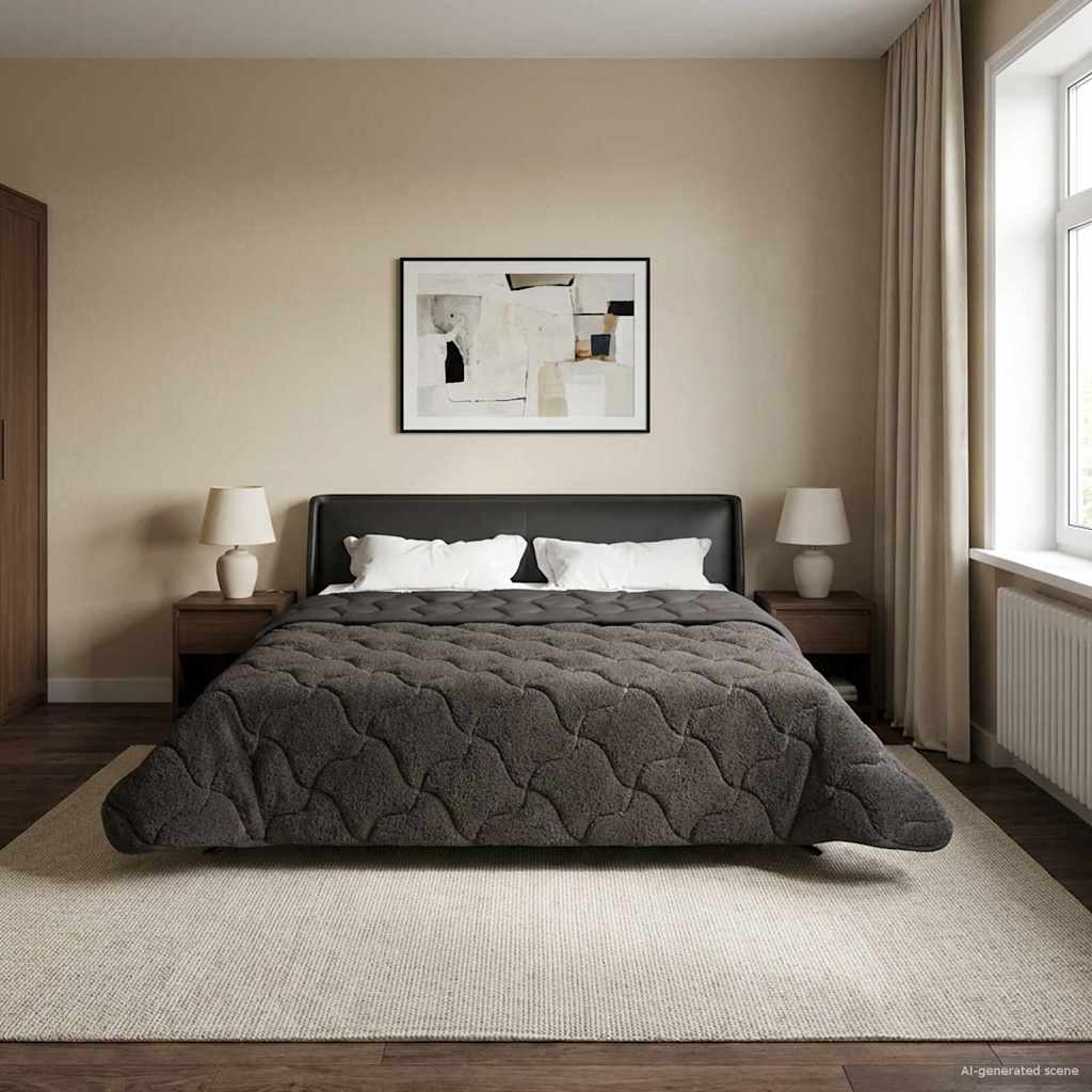 Talvityyny Antrasiitti 220 x 240 cm Mikrokuitu ja teddy fleece