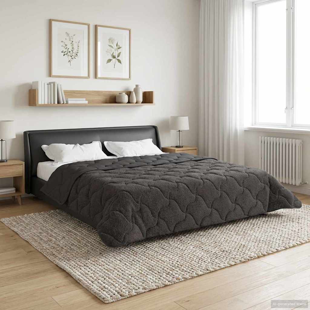 Talvityyny Antrasiitti 220 x 260 cm Mikrokuitu ja teddy fleece