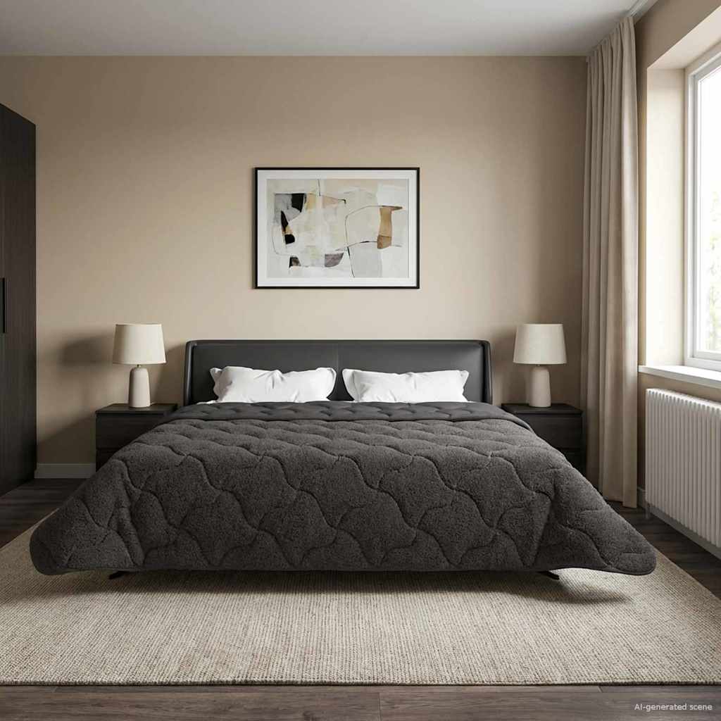 Talvityyny Antrasiitti 240 x 260 cm Mikrokuitu ja teddy fleece