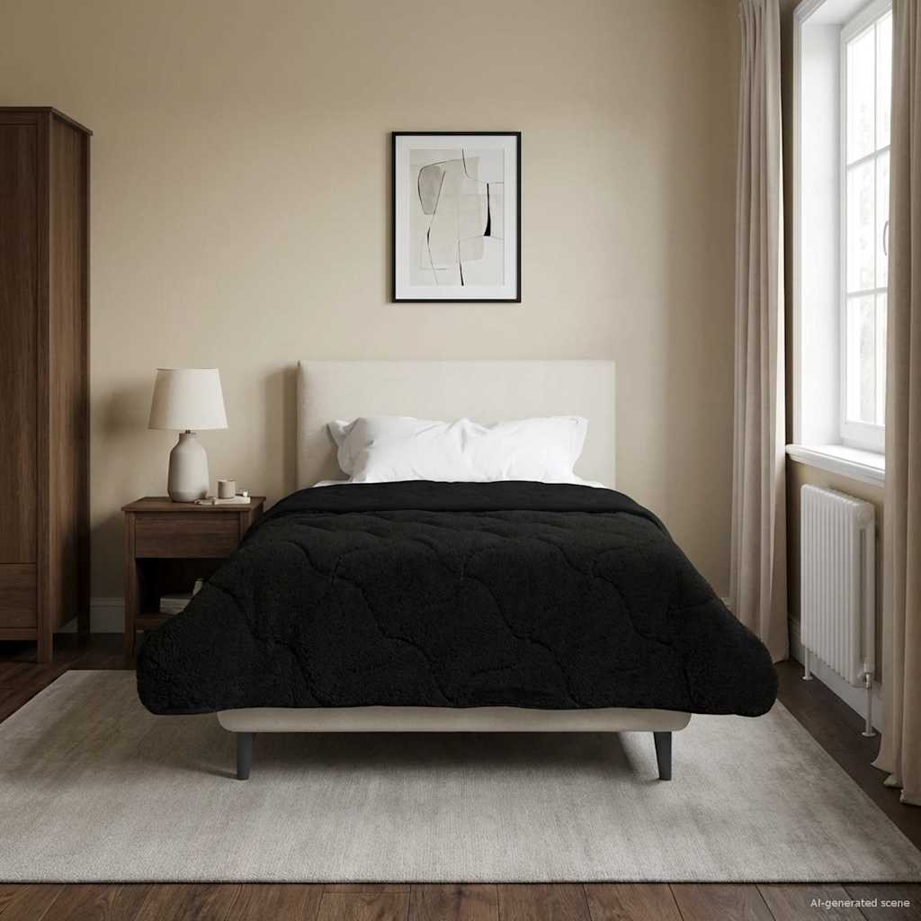 Talvityyny Musta 140 x 220 cm Mikrokuitu ja teddy fleece