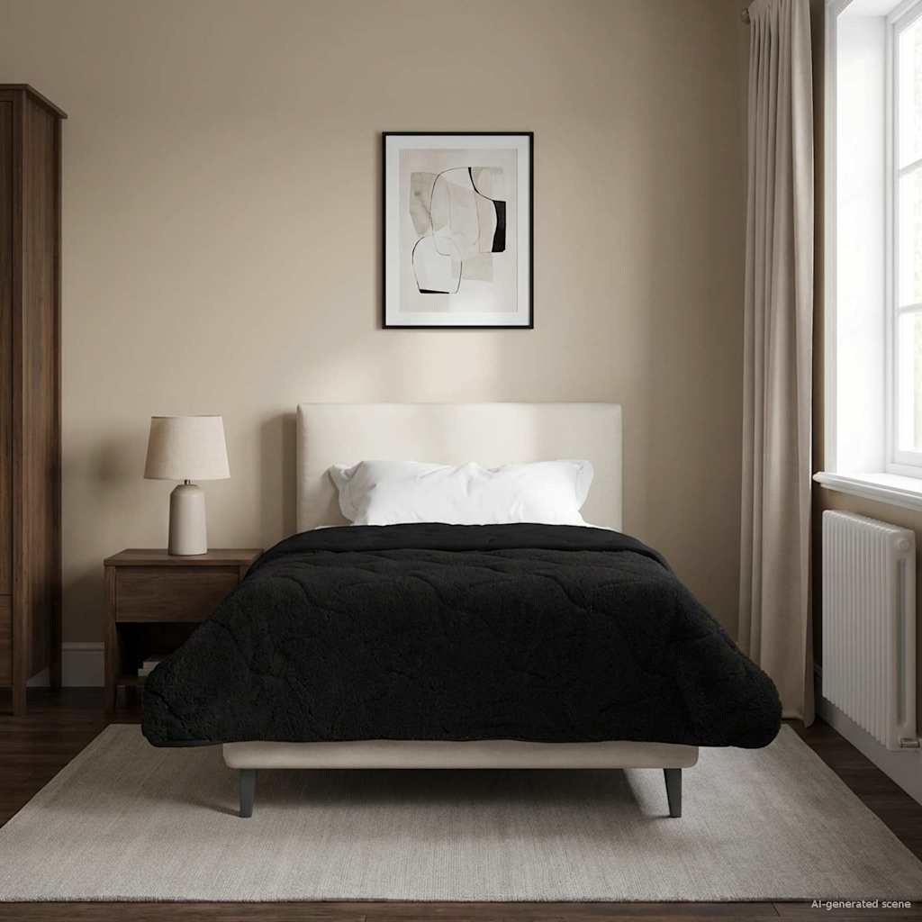 Talvityyny Musta 155 x 220 cm Mikrokuitu ja teddy fleece