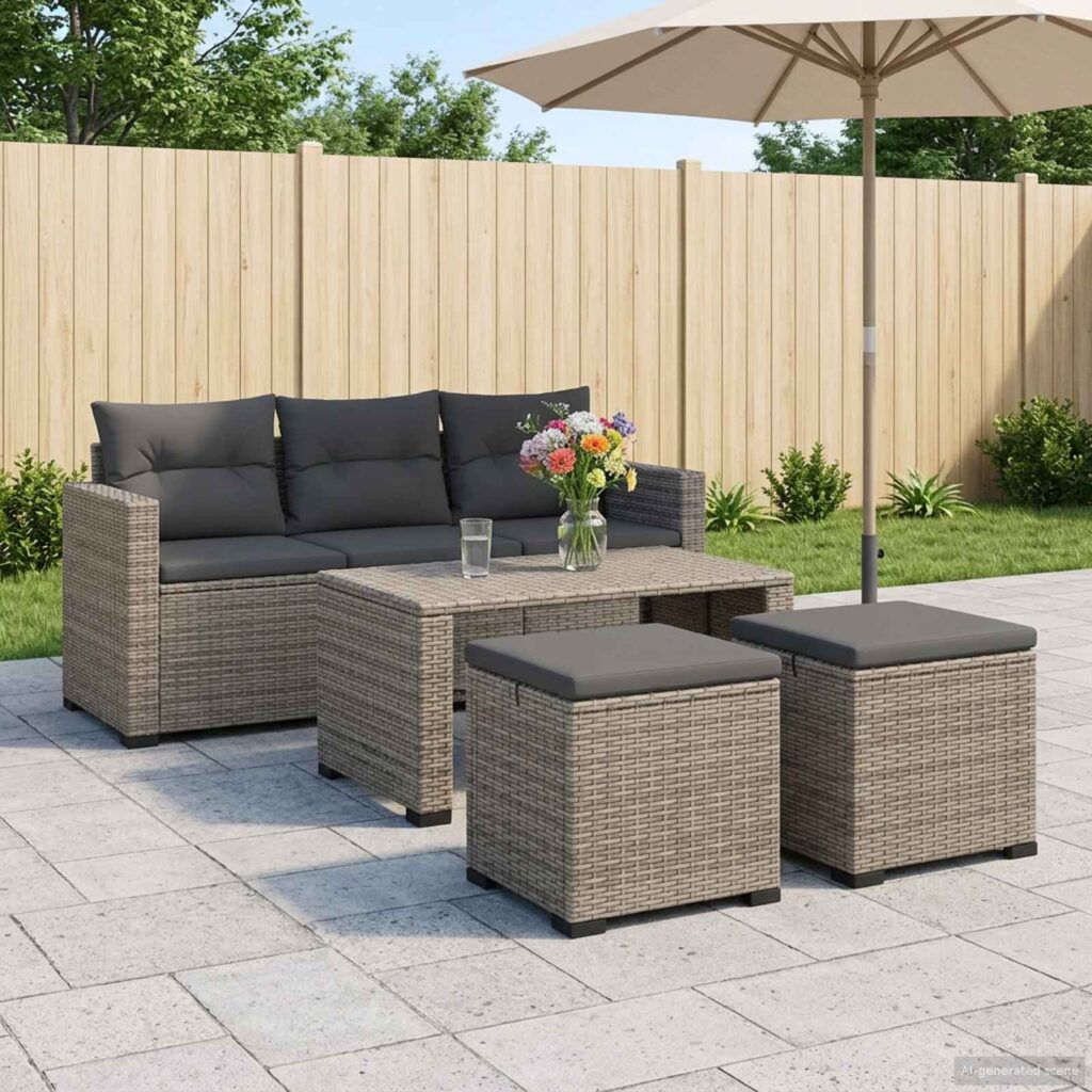 Puutarhankäytävä istuintyynyn kanssa 2 pcs Harmaa polyrottinki