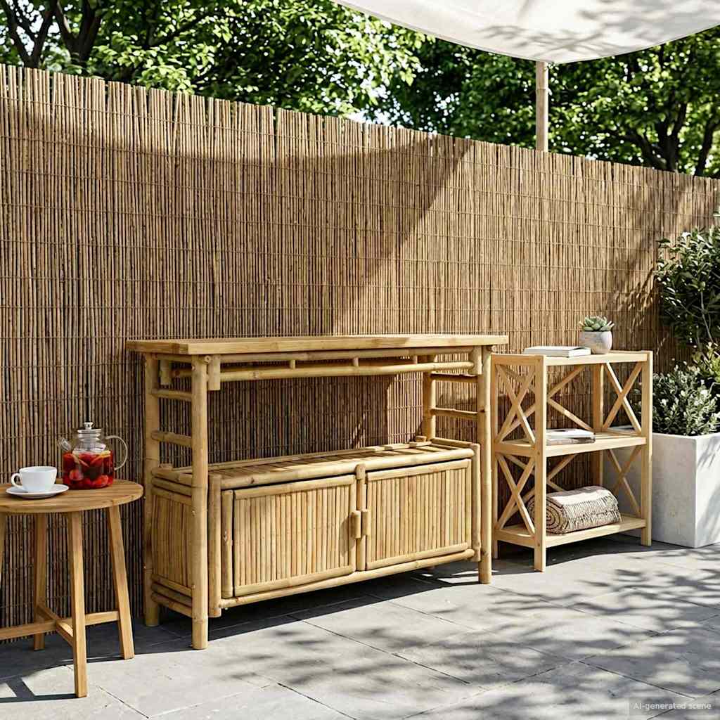 Konsolipöytä hyllyllä Luonnollinen 110 x 35 x 75 cm Bambusta