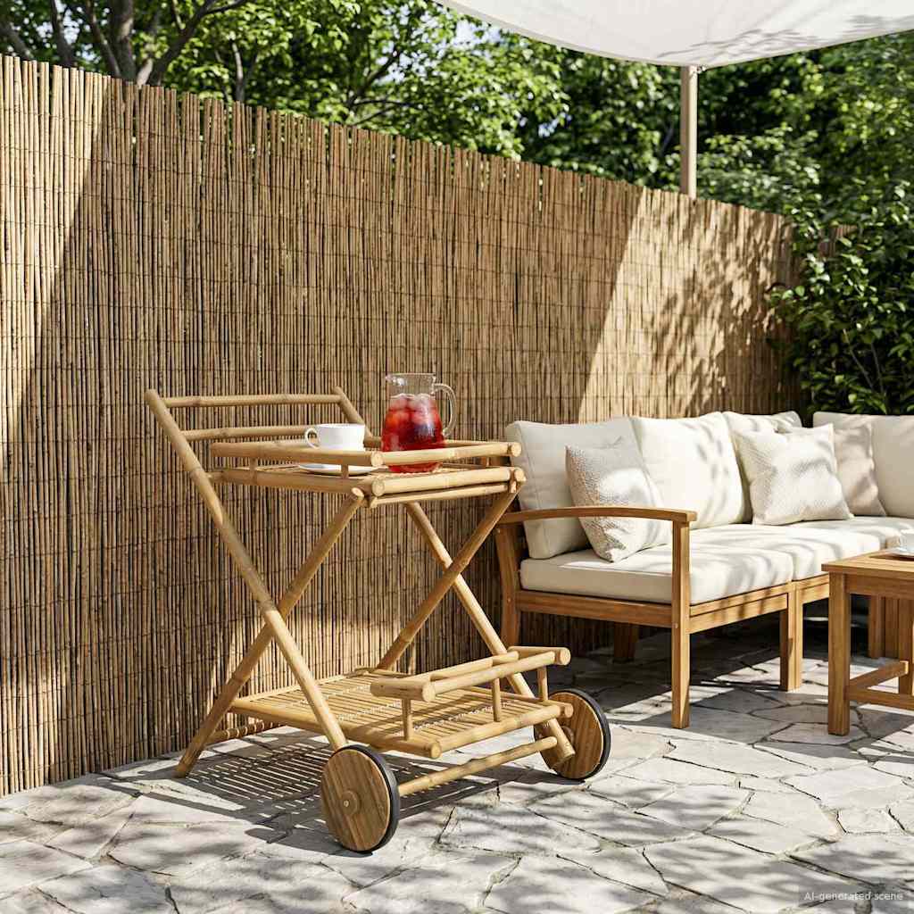 Teekärry pyörillä Luonnollinen 79 x 67,5 x 84 cm Bambusta