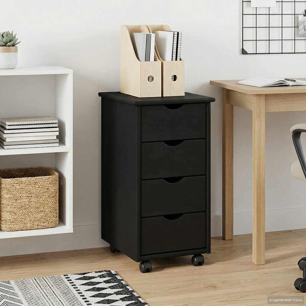 Rullaava kaappi Musta 34 x 39 x 65,5 cm Massiivinen mänty