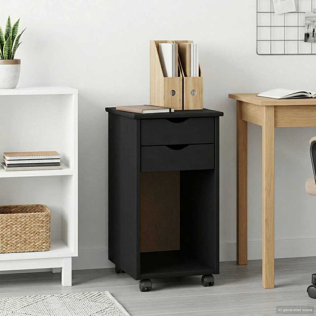 Rullaava kaappi pyörällä Musta 34 x 39 x 65,5 cm Massiivimänty