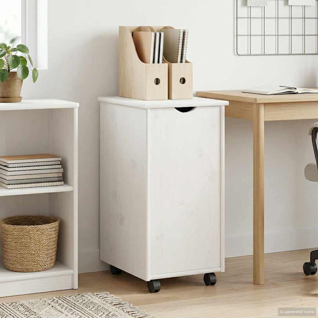 Rullaava kaappi Valkoinen 34 x 39 x 65,5 cm Massiivinen mänty