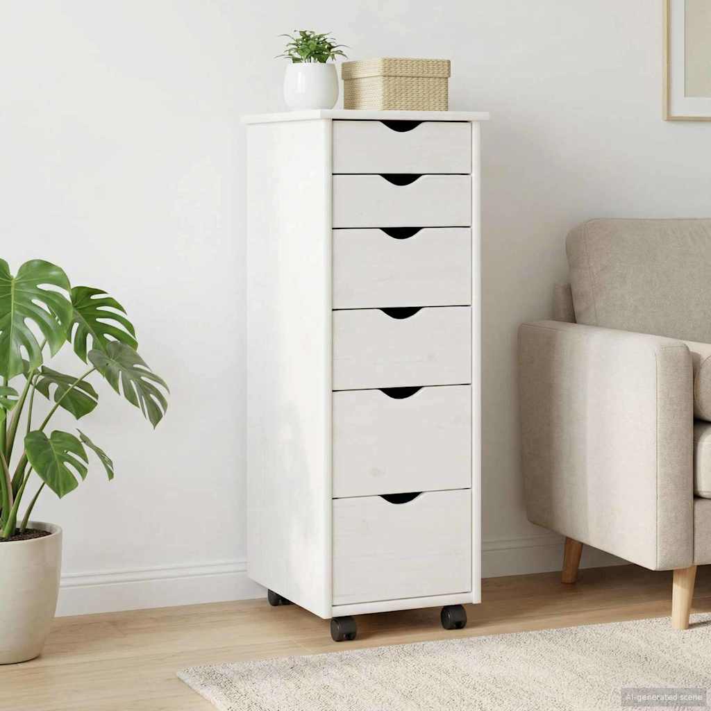 Rullaava kaappi Valkoinen 34 x 39 x 93,5 cm Massiivinen mänty