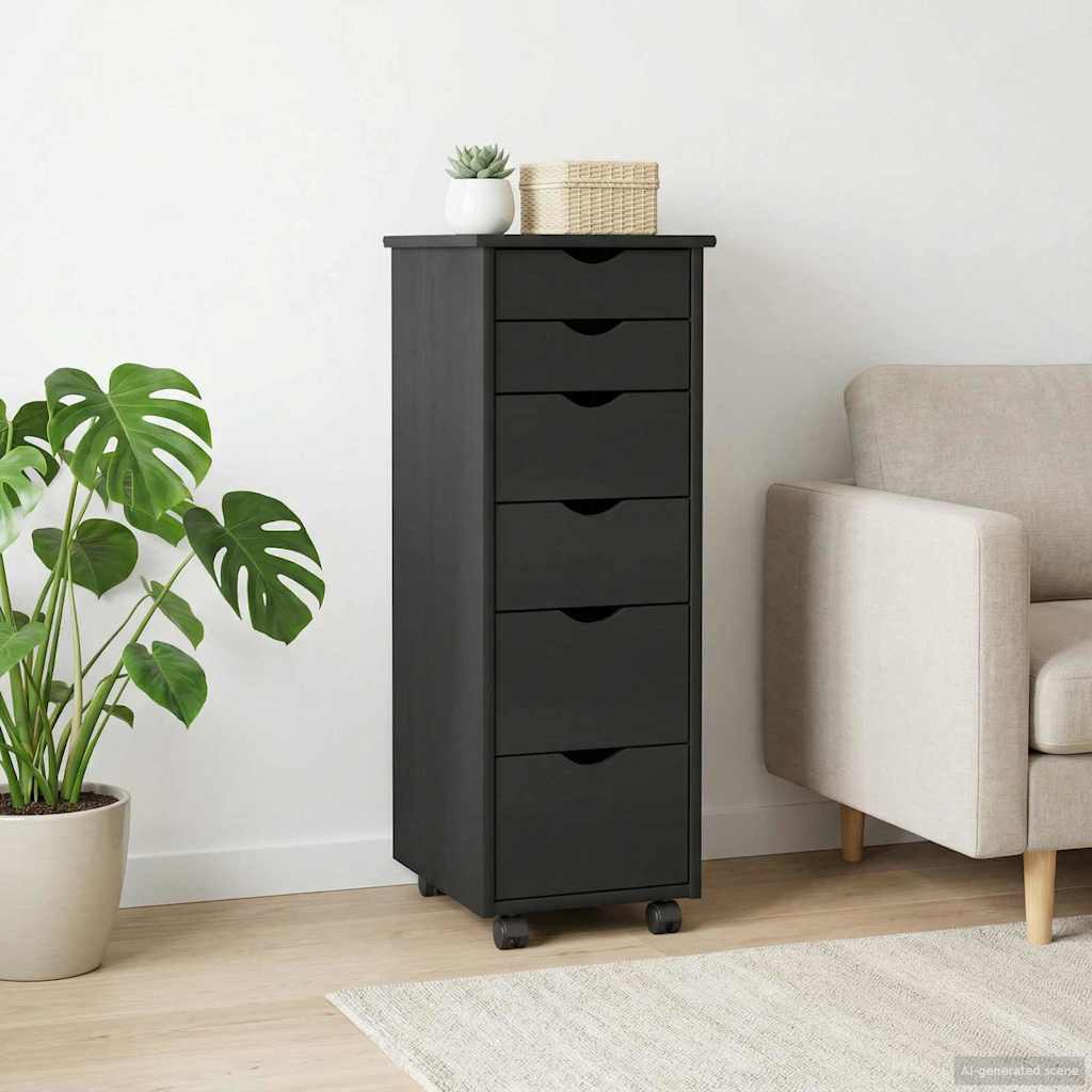 Rullaava kaappi Musta 34 x 39 x 93,5 cm Massiivinen mänty