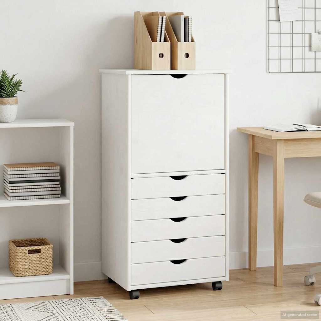 Rullaava kaappi Valkoinen 53 x 39 x 103 cm Massiivinen mänty