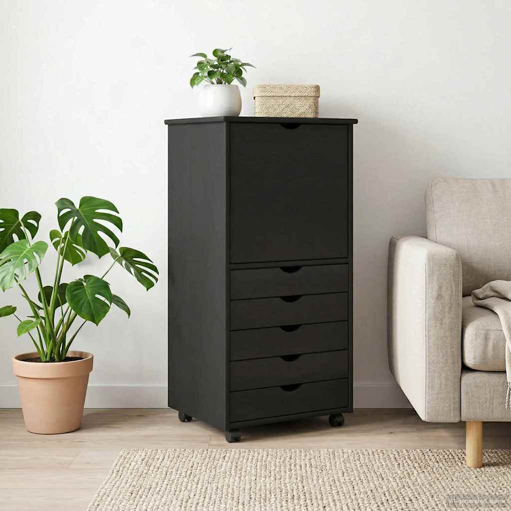 Rullaava kaappi Musta 53 x 39 x 103 cm Massiivinen mänty