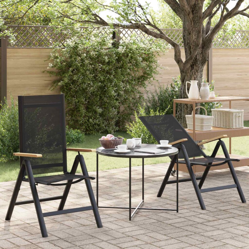 Makuu-Puutarhatuolit 2 pcs Musta 58 x 73 x 111,5 cm Textilene