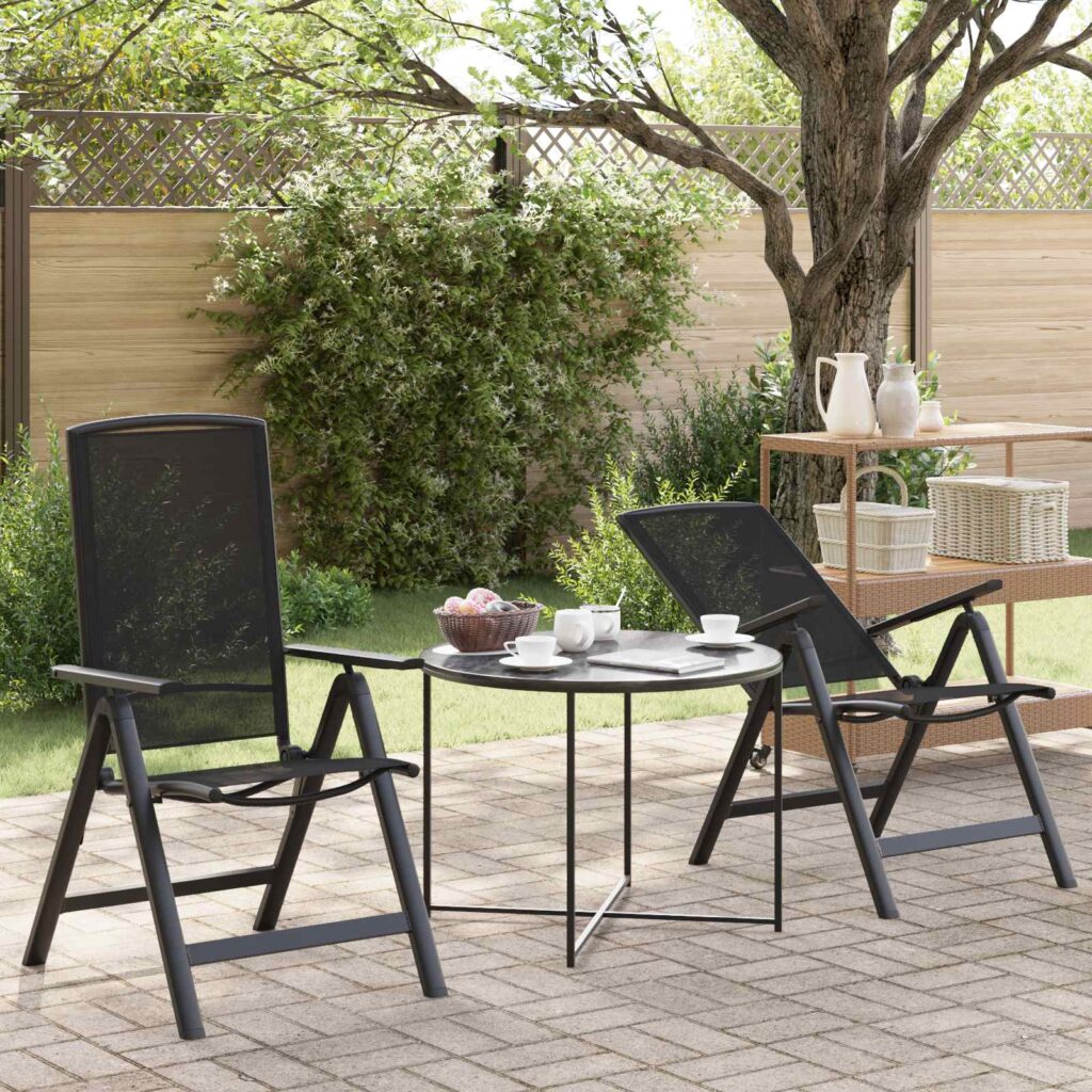 Makuu-Puutarhatuolit 2 pcs Musta 58 x 71 x 112 cm Textilene