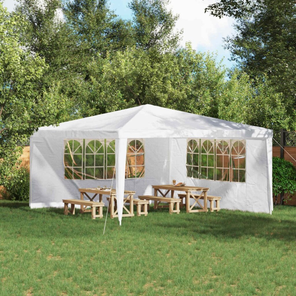 Juhlateltan sivuseinä 2 pcs 400 x 195 cm valkoinen PE ja teräs