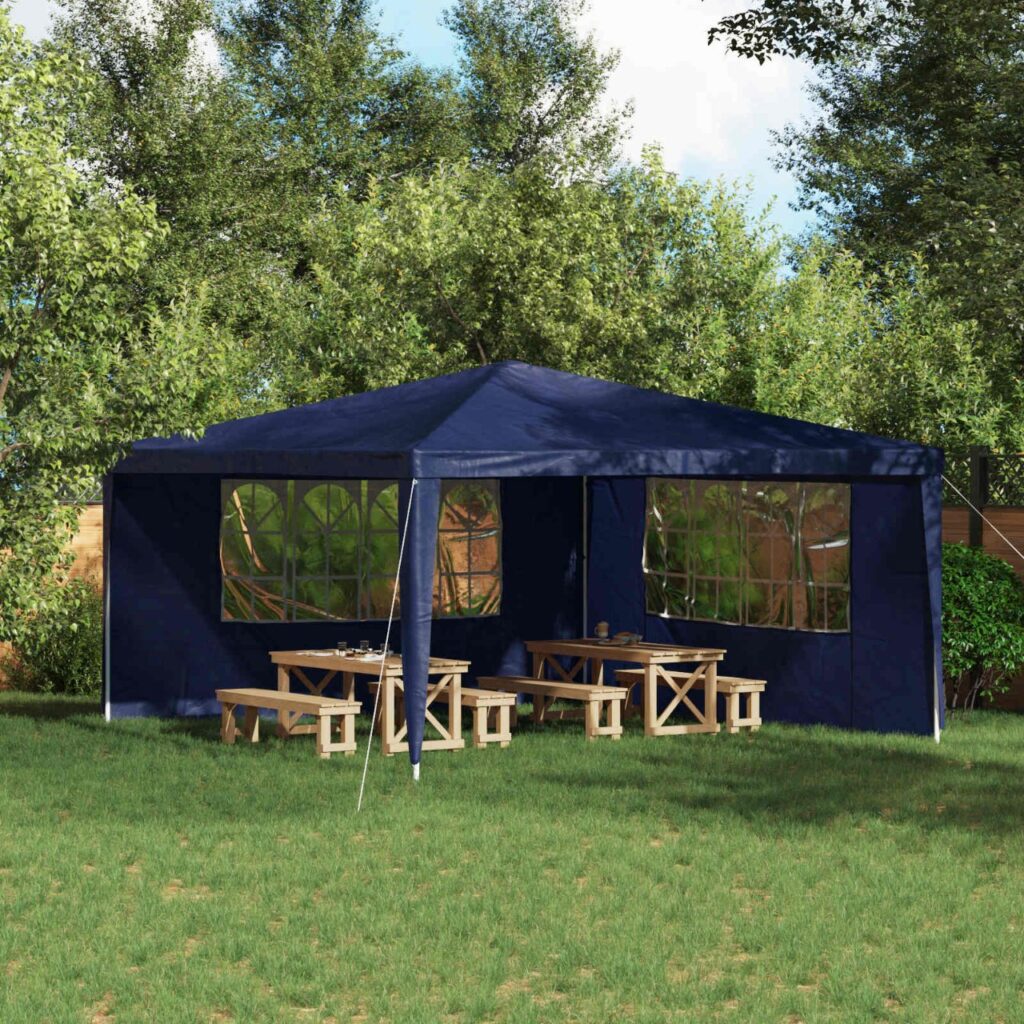 Juhlateltan sivuseinä 2 pcs 400 x 195 cm Sininen PE ja teräs